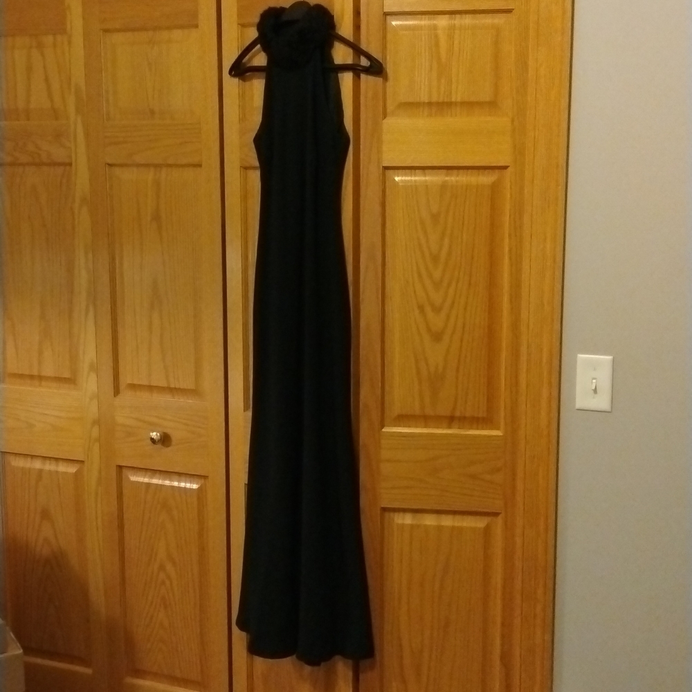 Ralph Lauren black long formal dress with faux fur collar, Vintage size 4 - Picture 2 of 16